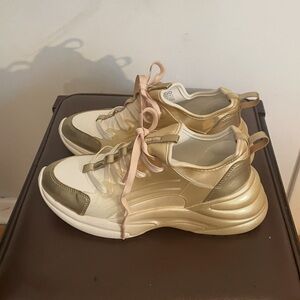 Aldo Gold and Cream High-wedge Sneakers